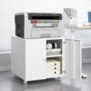 Metal Printer Stand With Storage Mobile Printer Tables For Small Spaces With Door Adjustable Shelf File Cabinet On Wheels For Home Office - White - Image 2