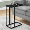 Accent Table, C - Shaped, Marble Look Modern Design - Black - Image 4