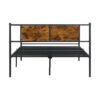 Queen Size Modern Metal Bedframe With Headboard, Durable Steel Structure - Black / Brown - Image 12