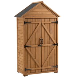 Outdoor Storage Cabinet, Garden Wood Tool Shed, Outside Wooden Shed Closet With Shelves And Latch For Yard - Light Brown