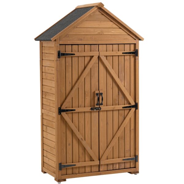 Outdoor Storage Cabinet, Garden Wood Tool Shed, Outside Wooden Shed Closet With Shelves And Latch For Yard - Light Brown