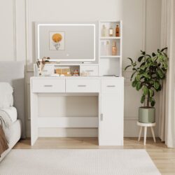 40.95" Newly Designed Smart Mirror Dressing Table With Drawers And Storage Cabinet, Dressing Table With Dressing Pad For Bedroom, Dressing Room - White