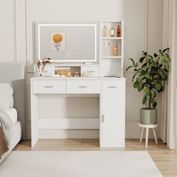 40.95" Newly Designed Smart Mirror Dressing Table With Drawers And Storage Cabinet, Dressing Table With Dressing Pad For Bedroom, Dressing Room - White