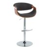 Curvo - Mid-Century Modern Adjustable Barstool With Swivel With Rounded T Footrest (Set of 2) - Chrome / Walnut / Charcoal - Image 2