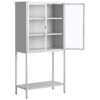 Heavy Duty Metal Storage Cabinet, Display Storage Cabinet With Glass Doors And 2 Adjustable Shelves, Tall Bookcase Modern Bookshelf Cabinet For Home Office, Living Room, Pantry - White - Image 15