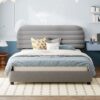 Queen Size Upholstered Platform Bed Frame And Stylish Curve Shaped Design - Gray - Image 11