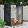 Outdoor Meta Firewood Rack, Open Wood Shed For Firewood, Pellet, Or Lumber Storage - Black - Image 6