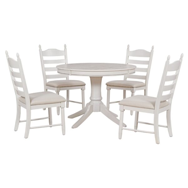 5 Piece Retro Functional Dining Table Set With Extendable Round Table And Upholstered Chairs - Antique White