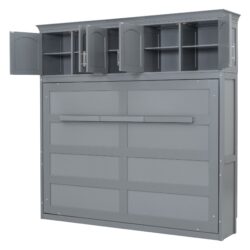 Queen Size Murphy Modern Bed With Top Cabinets For Space Saving And Comfort - Gray