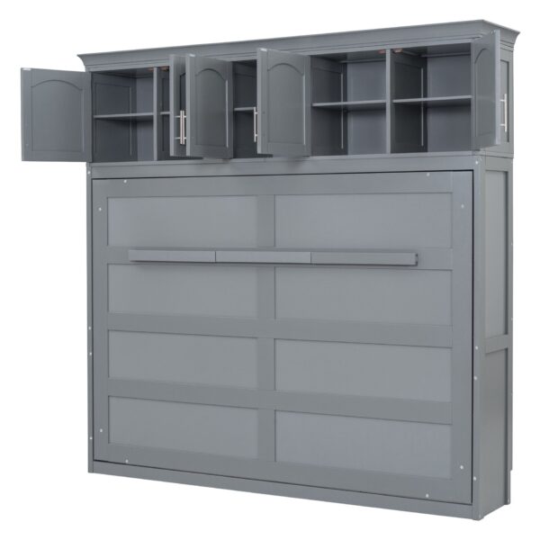 Queen Size Murphy Modern Bed With Top Cabinets For Space Saving And Comfort - Gray