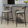 Counter Height Bar Stools Teddy Fabric Cover Kitchen Island Counter Bar Stool With Black Powder Coating Base And Footrest - Gray - Image 10
