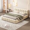 Queen Size Upholstered Platform Bed With Thick, Grounded Bed With Solid Frame - Beige - Image 7