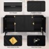 4 Door Sideboard Storage Cabinet For Living Room And Dining Room, 2 Large Cabinets With Gold Handles And Adjustable Shelf - Black - Image 3