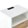 15.75" Rattan End Table With Power Outlet & USB Ports, Modern Nightstand With Drawer And Solid Wood Legs, Side Table For Living Room, Bedroom - White - Image 16