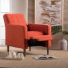 Macedonia - Mid Century Modern Button Tufted Fabric Recliner - Orange - Image 4