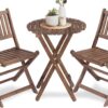 3 Piece Acacia Bistro Set, Folding Patio Furniture For Garden Backyard Balcony Porch With 1 Coffee Table And 2 Foldable Chairs - Natural Stained - Image 8