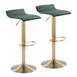 Ale - Contemporary / Glam Adjustable Height Barstool With Swivel With Oval Footrest (Set of 2) - Gold / Green