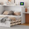 Queen Size Murphy Bed With USB Port, Large Drawer, And Wardrobe / Desk Combo Versatile Cabinet Bed - White - Image 24