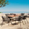 7 Pieces Patio Dining Set, All-Weather Outdoor Furniture Set With Dining Table And Chairs, Acacia Wood Tabletop, Metal Frame, For For Garden, Backyard, Balcony - Gray - Image 2