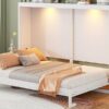 Queen Size Murphy Wall Bed Modern Design With LED Lights - White - Image 24