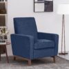 Mid Century Modern Club Chair With Upholstery And Rubberwood Legs - Navy Blue - Image 5