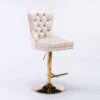 Thick Golden Swivel Velvet Barstools Adjusatble Seat Height From 27-35", Modern Upholstered Bar Stools With Backs Comfortable Tufted For Home Pub And Kitchen Island (Set of 2) - Beige - Image 3