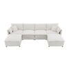 Chenille Modular Sectional Sofa, U Shaped Cloud Couch Set With Double Cushions, 6 Seat Sleeper Sofa Bed With Ottomans, Oversized Indoor Furniture - Cream - Image 2