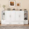 Full Size Murphy Bed With Shelves, Drawers And USB Ports - White - Image 13