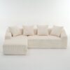 Compression Sofa: Combining Chaise Longue With 3 Seater, Corduroy Fabric, Full Sponge Compression Sofa, Combined Sofa With 4 Pillows For Living / Home Furniture / Apartment - White - Image 19