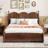 Queen Size Platform Bed With With 2 Big Drawers, Twin Long Size Trundle - Walnut - Image 15