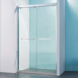 Double Sliding Shower Door Aluminium Alloy Frame, 5 / 16" (8Mm) Thick Sgcc Tempered Clear Glass - Chrome