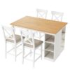 Solid Wood Farmhouse Counter Height Dining Table Set With 3 Tier Storage Shelves, Upholstered Dining Chairs For 4, 5 Piece - White - Image 10