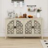 Hollowed Out Cabinet With 4 Doors, Suitable For Bedroom - Natural - Image 2