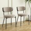 Boucle Modern Kitchen Dining Chair With Ash Veneer Bentwood Back (Set of 2) - Brown - Image 2