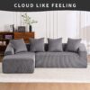 Compression Sofa: Combining Chaise Longue With 3 Seater, Corduroy Fabric, Full Sponge Compression Sofa, Combined Sofa With 4 Pillows For Living / Home Furniture / Apartment - Gray - Image 2