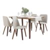 Folia Toriano - 5 Piece Mid-Century Modern Dining Set - Walnut / Beige - Image 2