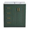 Bathroom Vanity With Ceramic Sink Combo, Frame Bathroom Storage Cabinet, Freestanding Vanity Set With 3 Drawers & Soft Closing Doors - Green - Image 9