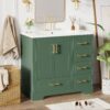 Traditional Bathroom Vanity With Resin Sink Combo Set, Bathroom Cabinet With Two Doors And Four Drawers - Green - Image 4