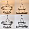 2 Tiers Wagon Wheel Chandelier Wooden Farmhouse 36 Light (24 / 12) Or (12 / 24) Metal Chandeliers 2 Story Light Fixtures Industrial For High Ceiling Living Dining Room Foyer, Adjustable Height - Black - Image 10