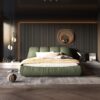 Queen Size Luxury Upholstered Platform Bed With Oversized Padded Backrest And Solid Wood Frame, Suitable For Multiple Heights Of Mattresses - Green - Image 4