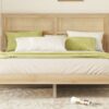 Queen Size Rubber Wooden, Solid Wooden Bed With Rattan Headboard, Enhanced By Support Feet - Natural - Image 12