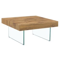 Style Square Coffee Table With Tempered Glass Legs Density Board Sticker - Natural Wood / Transparent