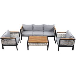4 Pieces Outdoor Sectional Sofa Set 5 Person Patio Seating Group Outdoor Conversation Set With Cushions And A Coffee Table For Patios, Gardens, Or Balcony - Gray