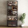 Industrial Tall Black Bar Wine Rack Cabinet With Glass Holder Wood Home Bar Cabinet - Walnut / Black - Image 2