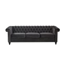 Chesterfield Style 3 Seater Sofa With Deep Button Tufting - Black