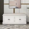 Storage Bench With 4 Doors And Adjustable Shelves, Shoe Bench With Removable Cushion For Living Room, Entryway - White - Image 4