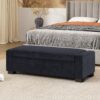 Textured Fabric Ottoman Bench With Hinged Lid - Dark Blue - Image 4