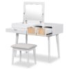 Classic Wood Makeup Vanity Set With Flip-Top Mirror And Stool, Dressing Table With Three Drawers And Storage Space - White - Image 10