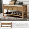 Shoe Rack With Cushioned Seat And Drawers Multipurpose Entryway Storage Bench - Old Pine - Image 10