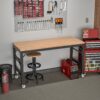 Adjustable Workbench For Garage, Rubber Wood Heavy Duty Workstation With Power Outlets & Wheels, 2000 Lbs Load Capacity Hardwood Worktable For Workshop - Black - Image 10